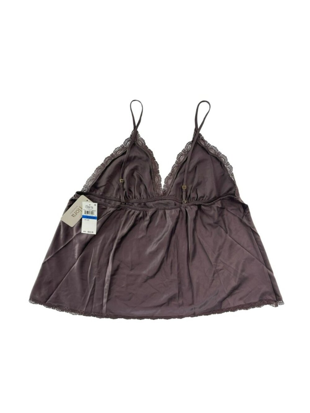 Flora By Flora Nikrooz Chocolate Satin Lace Trim 2-Piece Pajama Set Size XL NWT - Picture 2 of 11